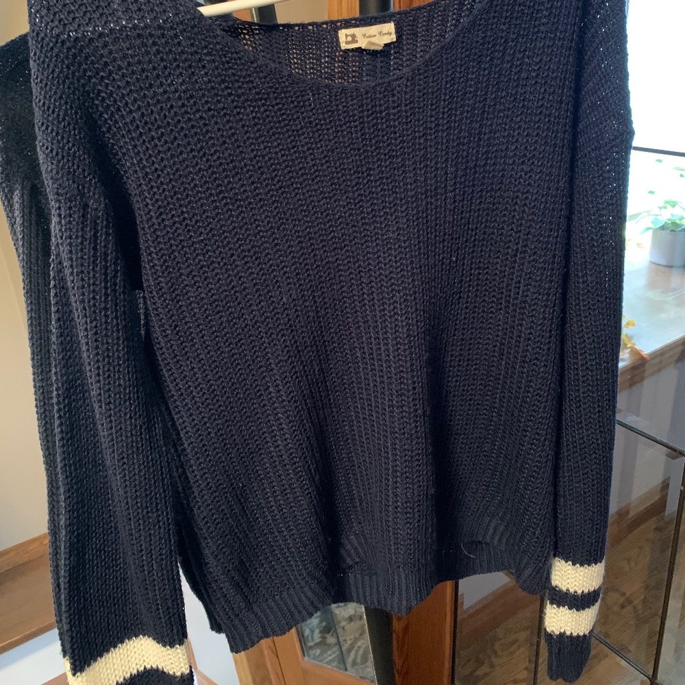 Cotton Candy | Navy Knit with White Stripe Cuffs